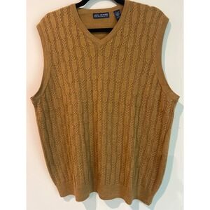 John Ashford Mens Camel Cable Knit V Neck Merino Wool Sweater Vest Large